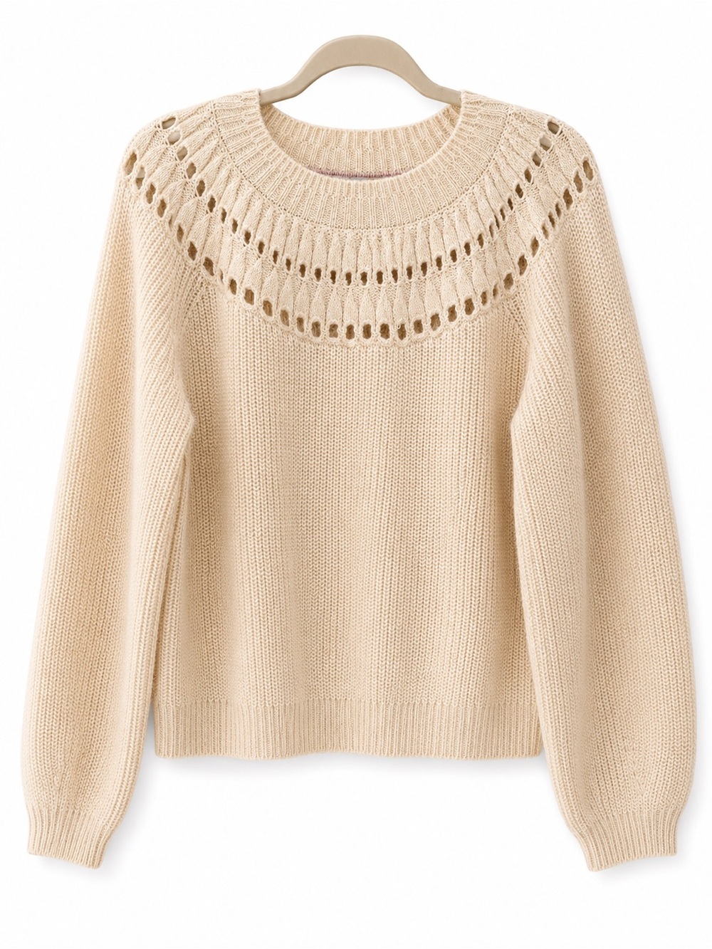 Boden Cream Open-Stitch Yoke Crewneck Sweater
